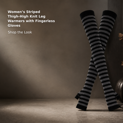 Women’s Striped Knee-High Socks and Fingerless Arm Warmers Set