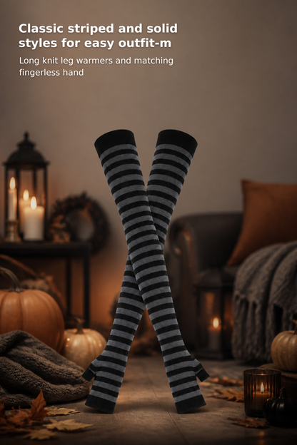 Women’s Striped Knee-High Socks and Fingerless Arm Warmers Set