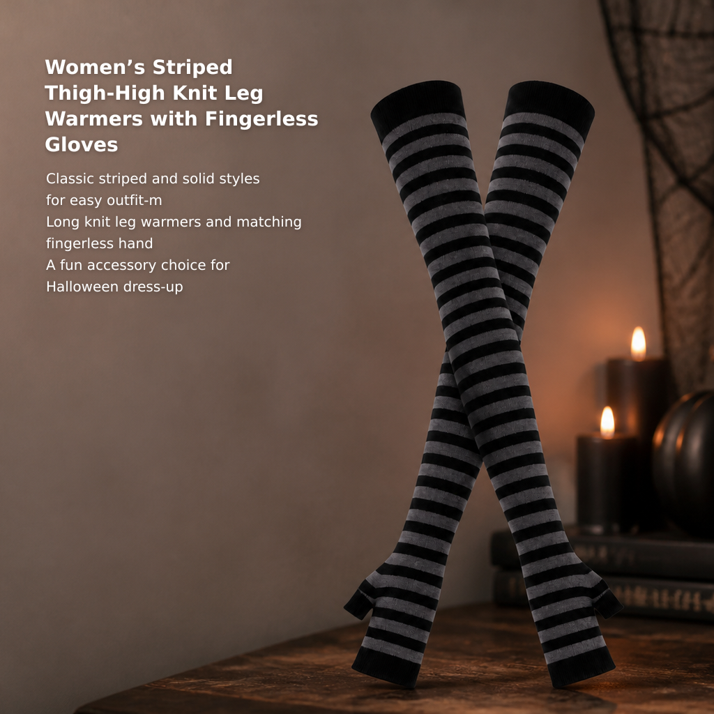 Women’s Striped Knee-High Socks and Fingerless Arm Warmers Set
