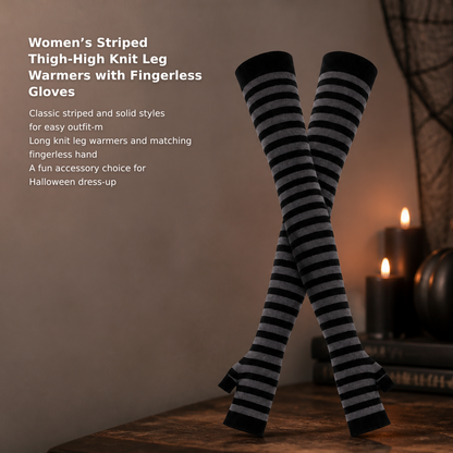 Women’s Striped Knee-High Socks and Fingerless Arm Warmers Set