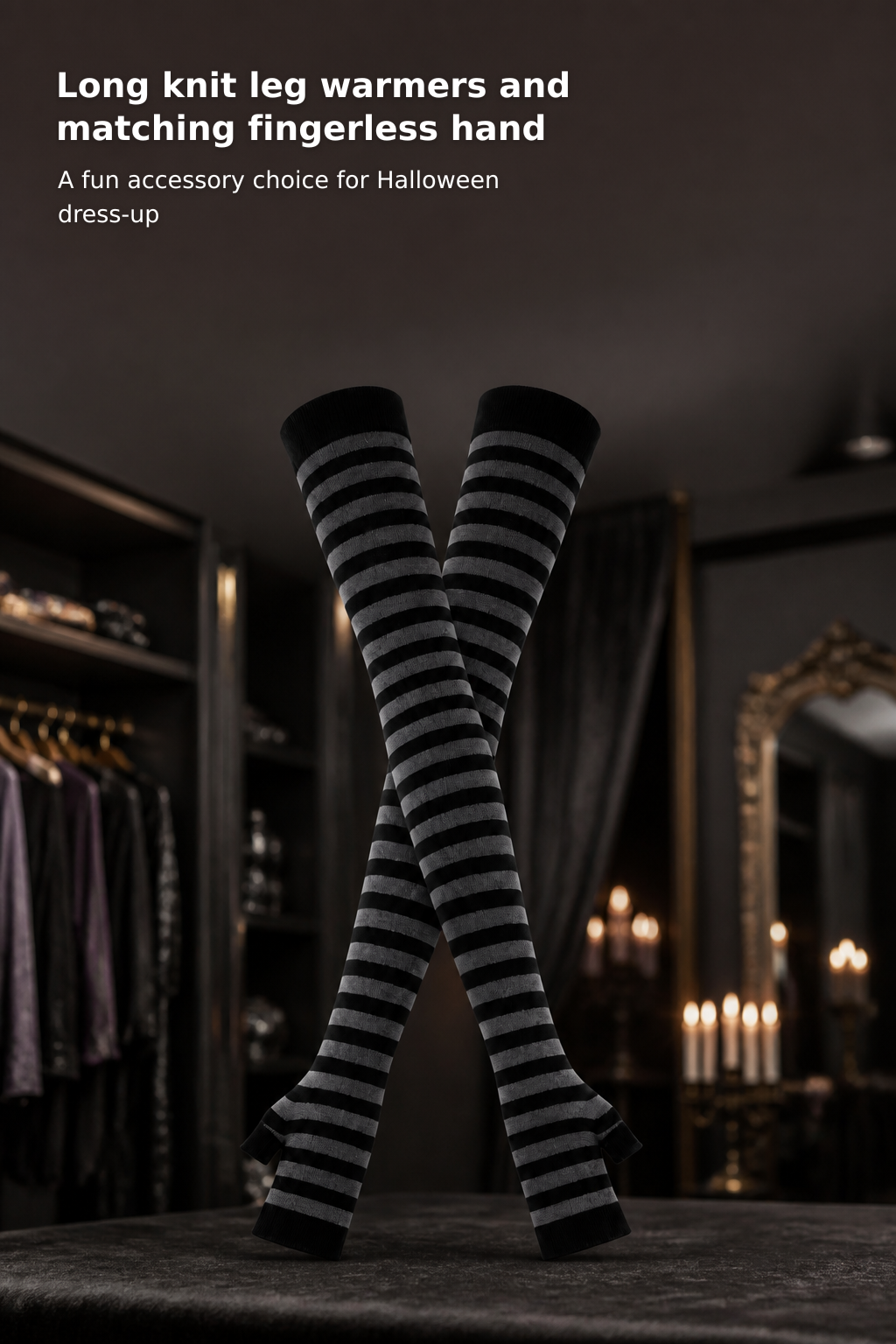 Women’s Striped Knee-High Socks and Fingerless Arm Warmers Set