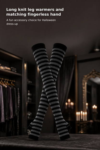 Women’s Striped Knee-High Socks and Fingerless Arm Warmers Set