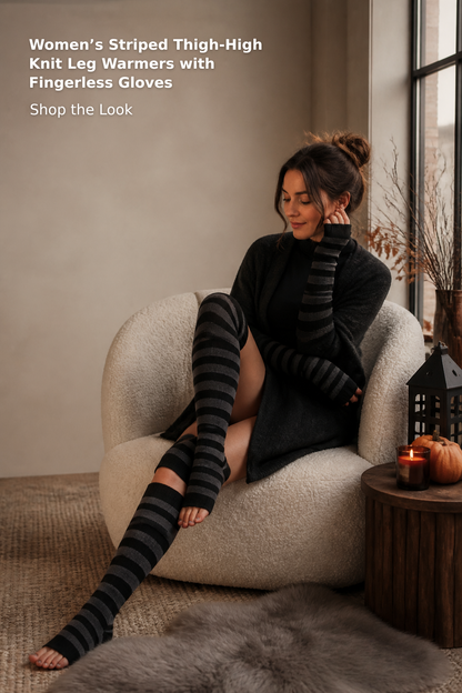 Women’s Striped Knee-High Socks and Fingerless Arm Warmers Set